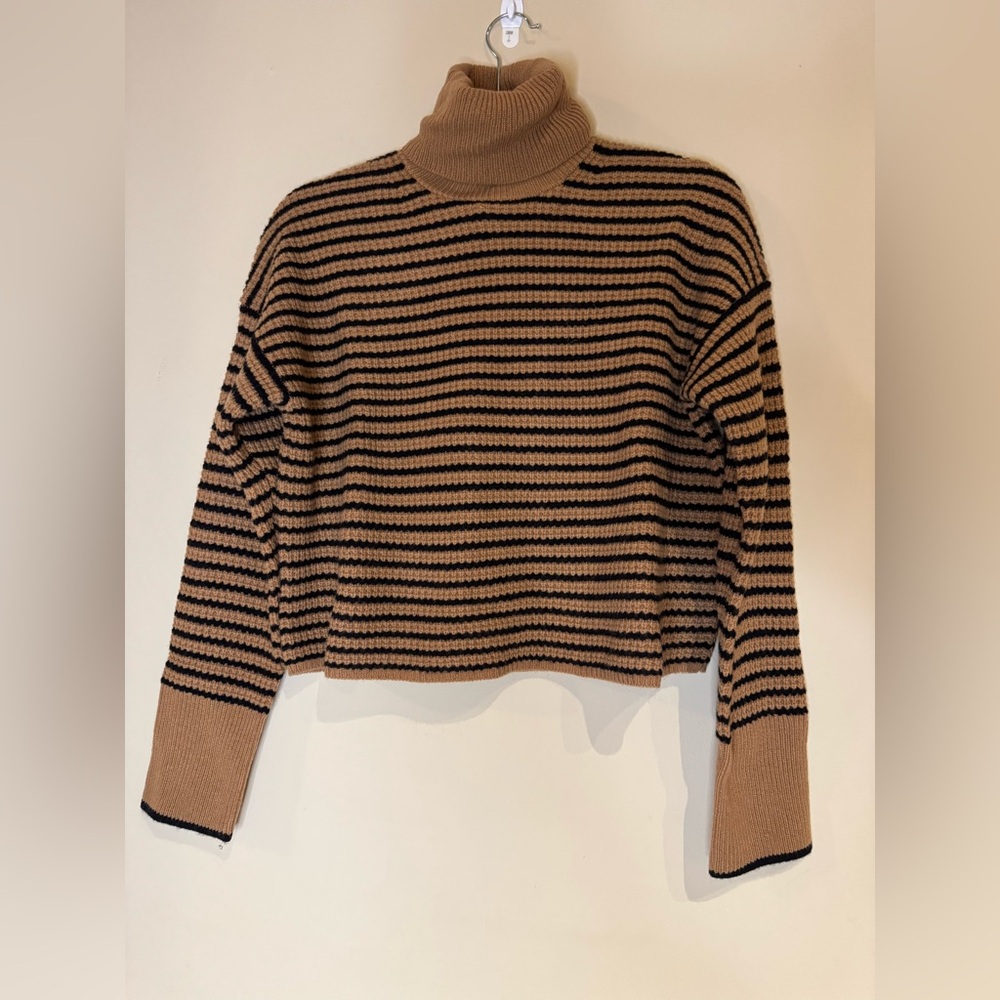 MADEWELL knit Black and Tan long sleeve Striped Turtleneck Sweater
